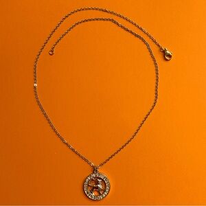 Zodiac Leo rose gold tone medallion necklace.